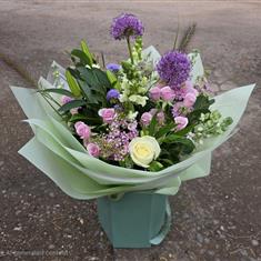 Florist Choice Hand Tied in Sage Green Hat box